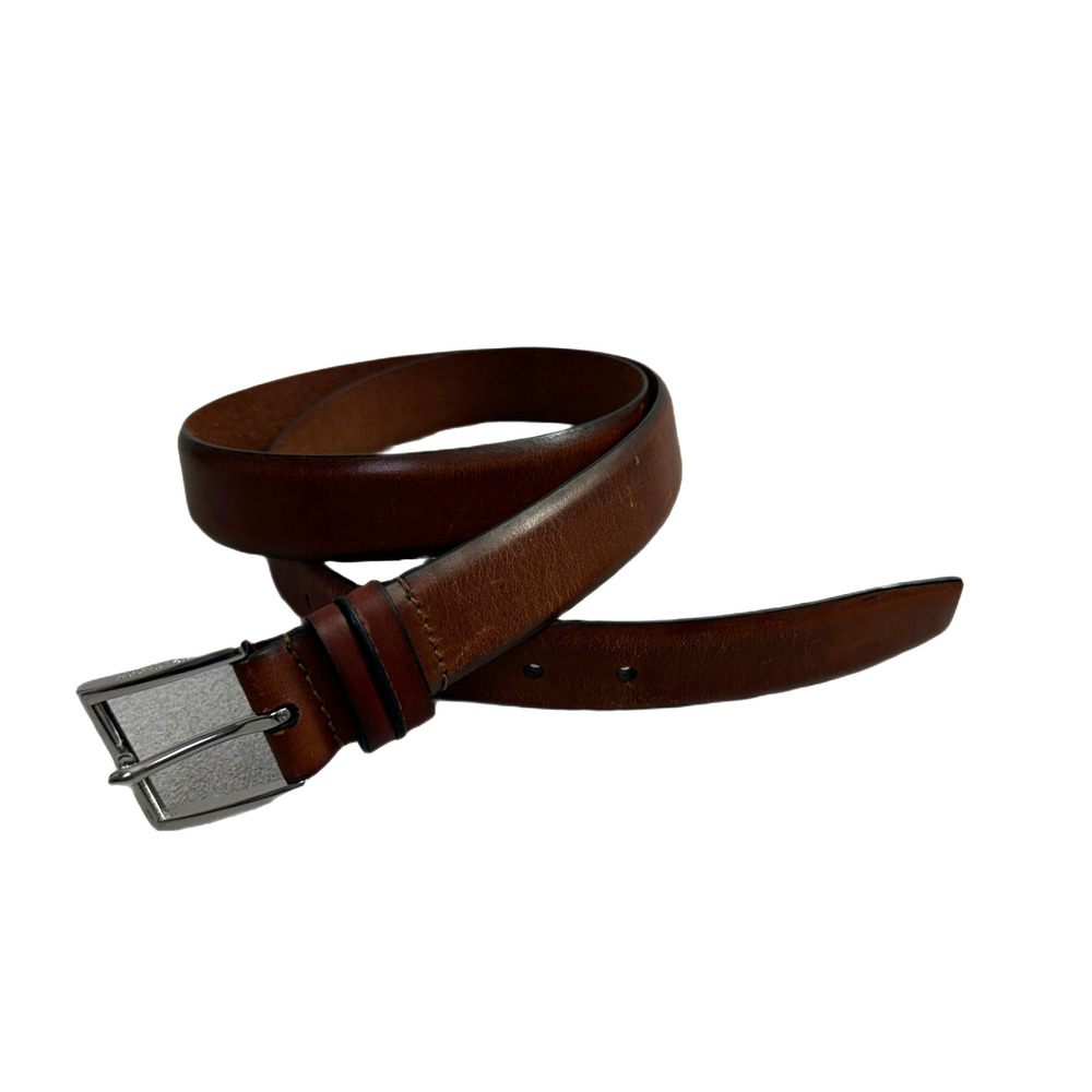 Cole Haan Brown eather Belt Size 40 Silvertone Brass Buckle Classic Casual
